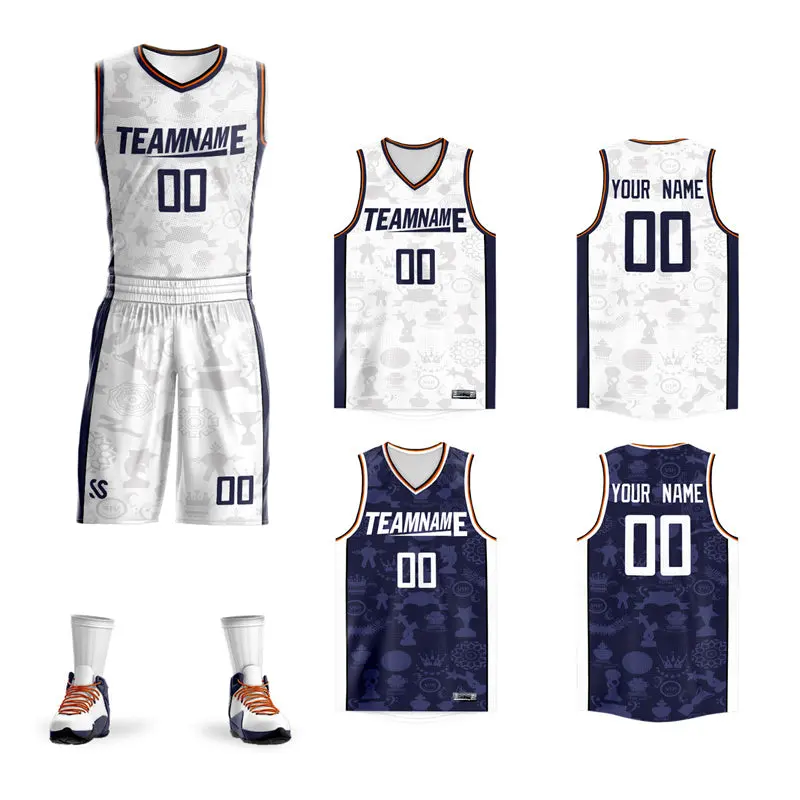 White Navy Double Side Sets Basketball Jersey