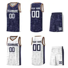 White Navy Double Side Sets Basketball Jersey 2