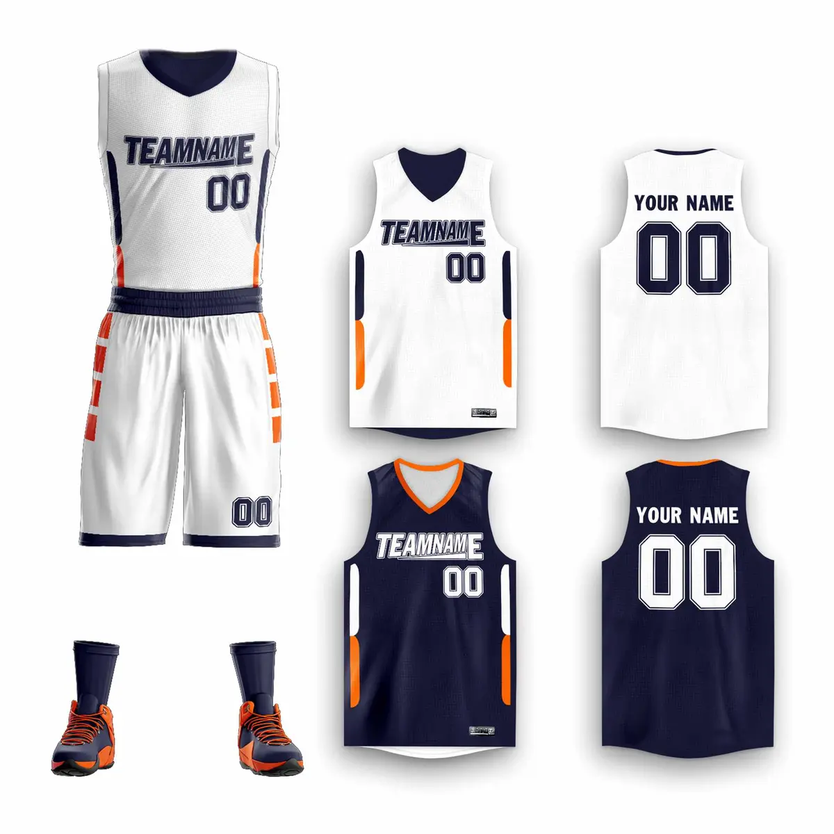 White Navy Double Side Sportswear Basketball Jersey Sets