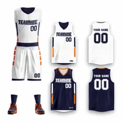 White Navy Double Side Sportswear Basketball Jersey Sets