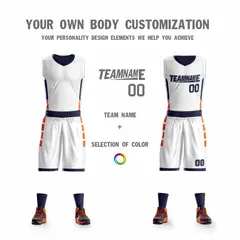 White Navy Double Side Sportswear Basketball Jersey Sets 4