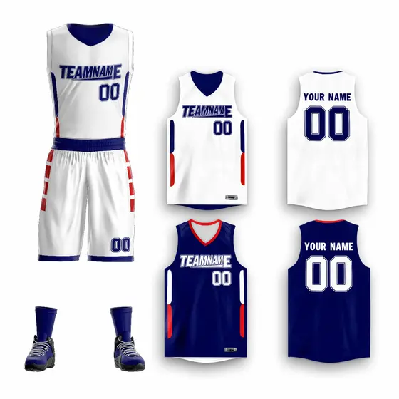 White Navy Double Side Sportswear Basketball Jersey Sets