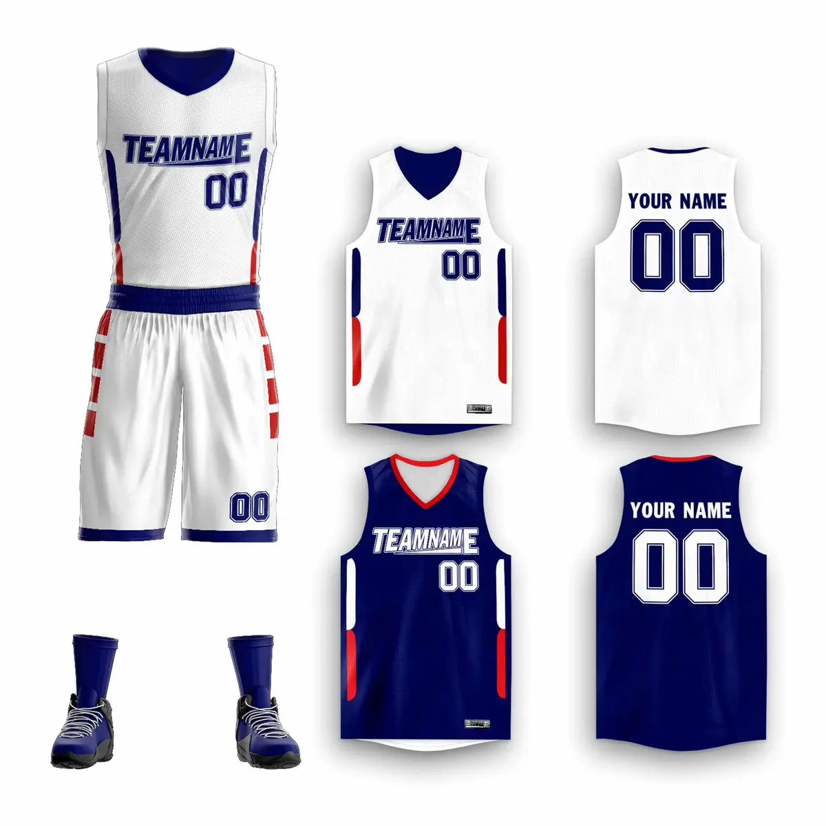 White Navy Double Side Sportswear Basketball Jersey Sets