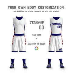 White Navy Double Side Sportswear Basketball Jersey Sets 4