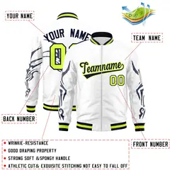 White Navy Dragon Head Graffiti Letterman Bomber Jacket 2