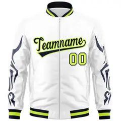 White Navy Dragon Head Graffiti Letterman Bomber Jacket 3