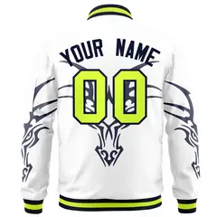 White Navy Dragon Head Graffiti Letterman Bomber Jacket 4