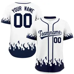 White Navy Flame Graffiti Pattern Authentic Baseball Jersey