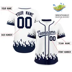White Navy Flame Graffiti Pattern Authentic Baseball Jersey 2