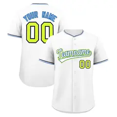 White Navy Fluorescent Green Stitched Baseball Jersey