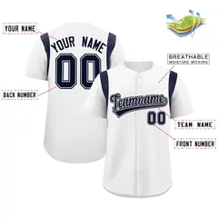 White Navy Full Button Baseball Jersey 2