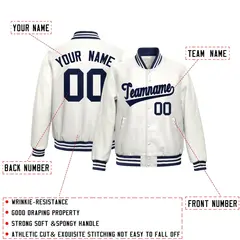White Navy Full-Snap Varsity Faux Leather Letterman Jacket 2