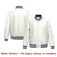 White Navy Full-Snap Varsity Faux Leather Letterman Jacket 6