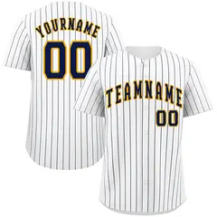 White Navy Gold Bull Stripe Baseball Jersey 1
