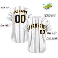 White Navy Gold Bull Stripe Baseball Jersey 2