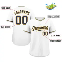 White Navy-Gold Classic Authentic Baseball Jersey 2