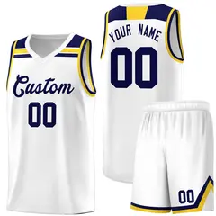 White Navy-Gold Classic Basketball Jersey