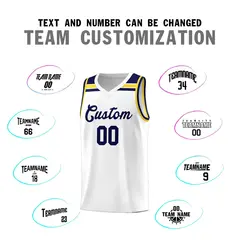 White Navy-Gold Classic Basketball Jersey 3