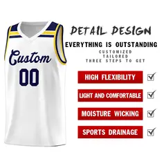 White Navy-Gold Classic Basketball Jersey 4