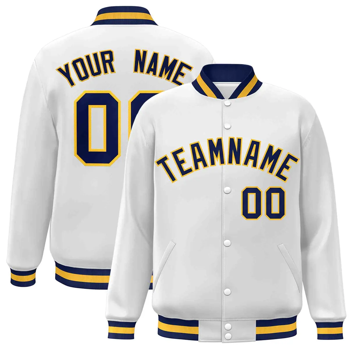 White Navy-Gold Classic Varsity Full-Snap Letterman Jacket