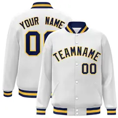 White Navy-Gold Classic Varsity Full-Snap Letterman Jacket 1