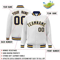 White Navy-Gold Classic Varsity Full-Snap Letterman Jacket 2