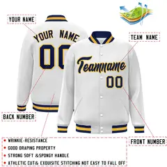 White Navy-Gold Classic Varsity Full-Snap Letterman Jacket 2