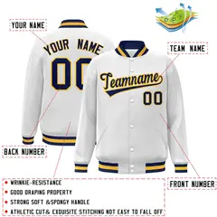 White Navy-Gold Classic Varsity Full-Snap Letterman Jacket 2