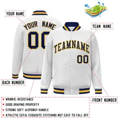 White Navy-Gold Classic Varsity Full-Snap Letterman Jacket 2