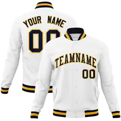 White Navy-Gold Classic Varsity Full-Snap Letterman Jacket 1