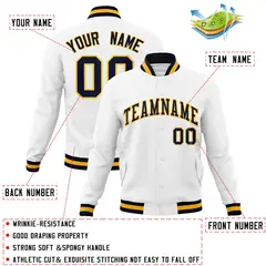 White Navy-Gold Classic Varsity Full-Snap Letterman Jacket 4