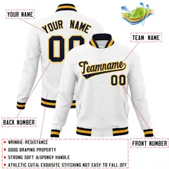 White Navy-Gold Classic Varsity Full-Snap Letterman Jacket 4