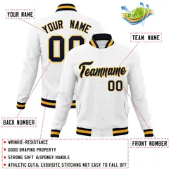 White Navy-Gold Classic Varsity Full-Snap Letterman Jacket 4