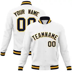 White Navy-Gold Classic Varsity Full-Snap Letterman Jacket 1