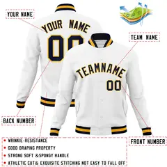 White Navy-Gold Classic Varsity Full-Snap Letterman Jacket 4