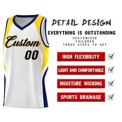 White Navy Gold Color Block Basketball Jersey 2