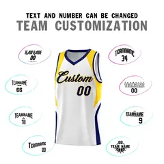 White Navy Gold Color Block Basketball Jersey 4