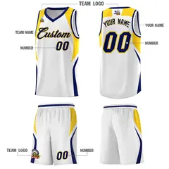 White Navy Gold Color Block Basketball Jersey 5