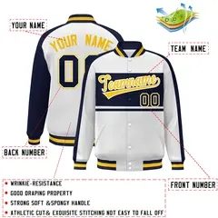White Navy-Gold Color Block Bomber Varsity Baseball Jacket 2