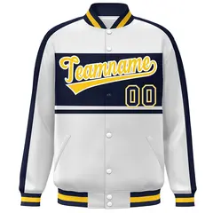 White Navy-Gold Color Block Bomber Varsity Baseball Jacket 3