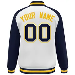 White Navy-Gold Color Block Bomber Varsity Baseball Jacket 4