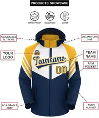 White Navy-Gold Color Block Hooded Waterproof Jacket 2