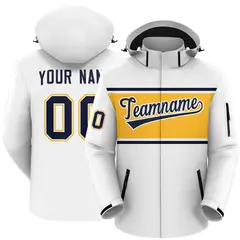 White Navy-Gold Color Block Hooded Waterproof Jacket