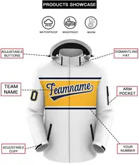 White Navy-Gold Color Block Hooded Waterproof Jacket 2
