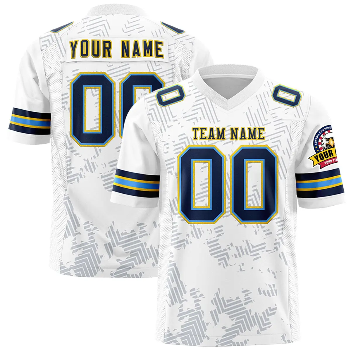 White Navy-Gold Graffiti Line Authentic Football Jersey
