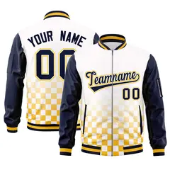 White Navy-Gold Grid Color Block Letterman Raglan Jacket 1