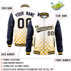 White Navy-Gold Grid Color Block Letterman Raglan Jacket 2