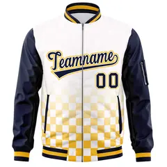 White Navy-Gold Grid Color Block Letterman Raglan Jacket 3