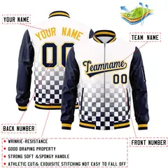 White Navy-Gold Grid Color Block Letterman Raglan Jacket 2