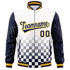 White Navy-Gold Grid Color Block Letterman Raglan Jacket 3